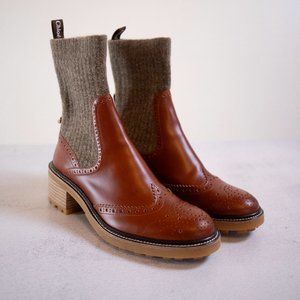 Chloé Franne Lug Sole Leather Sock Boot in Tobacco Size 38.5